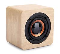 ASHATA Q1 Wooden Bluetooth Speaker, Mini Yellow Portable Cube, 3W Stereo, 10m Range, 6-8Hrs Playtime