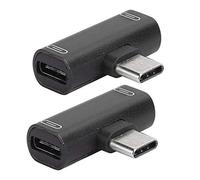 ASHATA Type C Converter, 2 Aluminum Alloy Fast Charging Stable Transfer, Tin Plated Copper Wire, 2 In 1 Headphone Usb Audio Charger Adapter (Black)
