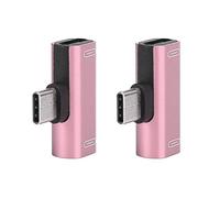 ASHATA Type C Converter, 2 Aluminum Alloy Fast Charging Stable Transfer, Tin Plated Copper Wire, 2 In 1 Headphone Usb Audio Charger Adapter (Pink)
