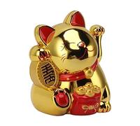 ASHATA Waving Arm Lucky Fortune Cat Lovely Plastic Cat Ornaments for Cashier Desk, Car, Living Room - Premium Plastic Material (MLY11020-4 Gold)
