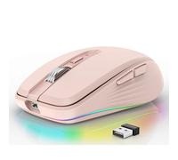 ASHATA Wireless Mouse, 2.4G/Bluetooth 5.1 Cordless Mouse for Laptop Silent Mouse with USB Receiver & 2400DPI 3 Adjustment Levels, RGB Light, for PC Computer Notebook (Roseate)