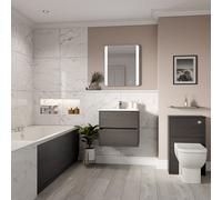 Ashby Slim Edge Straight Double Ended Bathroom Suite including Furniture Set with Minimalist Basin | Graphite Grey | ABS Polished Chrome | 1700mm x 700mm