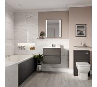 Ashby Slim Edge Straight Double Ended Bathroom Suite including Furniture Set with Minimalist Basin | Graphite Grey | ABS Polished Chrome | 1800mm x 800mm