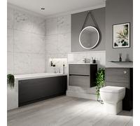 Ashby Slim Edge Straight Single Ended Bathroom Suite including Furniture Set with Minimalist Basin | Graphite Grey | ABS Polished Chrome | 1700mm x 750mm