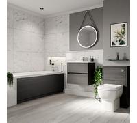 Ashby Slim Edge Straight Single Ended Bathroom Suite including Furniture Set with Minimalist Basin | Graphite Grey | ABS Polished Chrome | 1700mm x 700mm