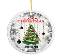 Ashby's Happy Christmas Personalised Ceramic Keepsake Hanging Tree Decoration With Double Sided Personalisation, White, 7 x 7cm