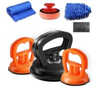 AshCreations 7 PCs Car Dent Puller Kit - Suction Cup Dent Remover Tool with Big Puller, 2 Small Cups, Scratch Remover, Microfiber Mitt, Nano Cloth, Buffing Pad - Black+Orange