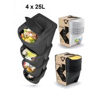 (Ashen, 4 x 25 Litre bins) Sorting Waste Bin Recycling Segregation Stackable Lidded Grey White 20L 25L 35L