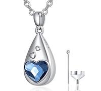 Ashes Necklace 925 Sterling Silver Urn Necklace for Ashes Memorial Cremation Teardrop Heart Ashes Keepsake Pendant Necklace Jewellery for Women Men Pet with Funnel Filler Kit