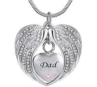 Ashes Necklace for Women Ashes Pendant Father Angel Wings Heart-Shaped Birthstone Cremation Urn Ashes Memorial Souvenir Pendant