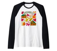 Asheville Autumn Cabins Cozy Leaves and Fall Scene Raglan Baseball Tee