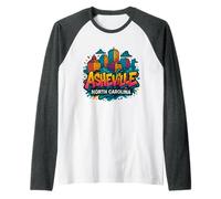 Asheville, North Carolina Skyline Souvenir - Graffiti Raglan Baseball Tee