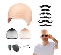 Asheyya 10 Pcs Bald Caps Set, Including Bald Cap Sunglass Hair Net and Fake Moustaches for Cosplay Party Performance