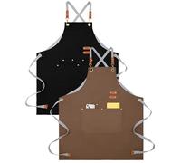 Asheyya 2 Pcs Aprons for Men Women, Chef Apron with Pockets for Cooking, Baking, Gardening, Bbq, Craft Working, Painting