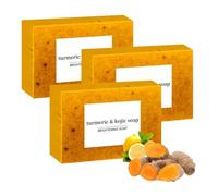 Asheyya 3 Pcs Kojic Acid Soap, Handmade Organic Lemon Turmeric Soap for Acne Dark Spots and Smooth Skin