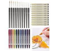 Asheyya 35 Pcs Fineliner Pens, 12 Black Fine Liner Waterproof Ink with 12 Vintage Colours Micron Pens and 11 Fine Paint Brushes