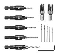 Asheyya 5PCS Countersink Drill Bit Set, Plug Cutters for Wood Set with 1/4 Inch Hex Shank, 2PCS Wood Plug Cutter and L-Wrench