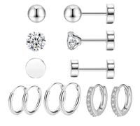 Asheyya 6Pair Flat Back Earrings, Ear Studs for Women, Hypoallergenic Earrings, Titanium Surgical Steel Cartilage Flat Back Stud