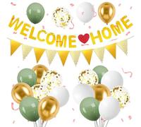 Asheyya Welcome Home Decorations, Green Gold Balloons Decoration Set, Welcome Back Banner for Home Family Baby Shower Party Supplies