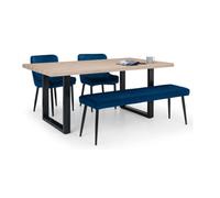 Ashfield Berwick Dining Table, Luxe Low Blue Bench & 2 Luxe Blue Chairs