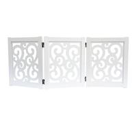 Ashfield & Harkness: 3-Panel Pet Gate - Scroll White - Wooden Foldable Freestanding Fence, Small Dogs & Puppy, 48 x 19.3, Indoor-Doorway-Halls-Stairs