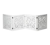Ashfield & Harkness: 4-Panel Pet Gate - Scroll White - Wooden Foldable Freestanding Dog Fence, 80 x 23.5, Doorways-Halls-Stairs, 360 Rotated Hinges