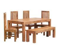 Ashfield Poko Light Mango 6Ft Dining Set With Bench & 4 Wooden Chairs