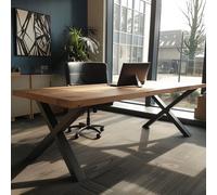 Ashford Blake Solid Oak Office Desk With Pop-Up Socket - Chunky X Legs