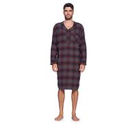 Ashford & Brooks Mens Flannel Plaid Long Sleep Shirt Henley Nightshirt - Grey - Large