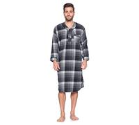 Ashford & Brooks Mens Flannel Plaid Long Sleep Shirt Henley Nightshirt - Grey - Medium