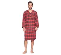 Ashford & Brooks Mens Flannel Plaid Long Sleep Shirt Henley Nightshirt - Red - Large