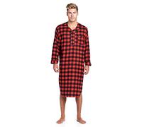 Ashford & Brooks Mens Flannel Plaid Long Sleep Shirt Henley Nightshirt - Red - XL