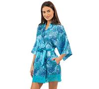 Ashford & Brooks Women's Satin Short Kimono Robe - Aztec Palm - Large