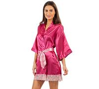 Ashford & Brooks Women's Satin Short Kimono Robe - Fuschia - Medium