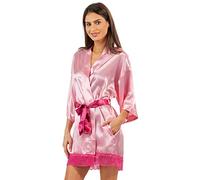 Ashford & Brooks Women's Satin Short Kimono Robe - Pink - Large