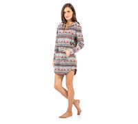 Ashford & Brooks Women's Sweater Fleece Zip Up Hooded Sleep Lounge Shirt - Grey Coral - X-Large