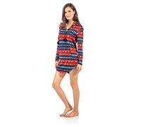 Ashford & Brooks Women's Sweater Fleece Zip Up Hooded Sleep Lounge Shirt - Navy Red - Small