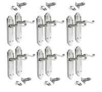 Ashford Chrome Internal Latch Door Handles - Door Handles Internal Sets, Chrome Door Handle Set for Internal Doors, Door Handle in Chrome, 170 x 48mm 4 Pairs (6 Pair of Handles + Tubular Latch)