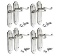 Ashford Chrome Internal Latch Door Handles - Door Handles Internal Sets, Chrome Door Handle Set for Internal Doors, Door Handle in Chrome, 170 x 48mm 4 Pairs (4 Pair of Handles + Tubular Latch)