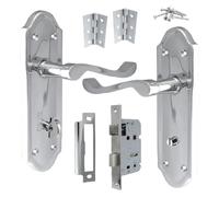Ashford Door Handle Chrome, Bathroom WC Toilet Door Handles, Bathroom Mortice Lock 3" Hinges 168mm x 47mm Backplate, Interior Wooden Doors