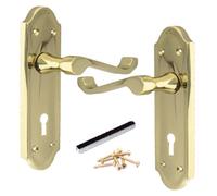 Ashford Door Handle Key Lock Scroll Lever - Polished Brass