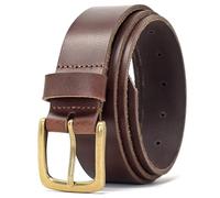 Ashford Ridge Made in England 34mm Full Hide Leather Belt with Brass Colour Buckle - Antique Brown XL