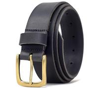 Ashford Ridge Made in England 34mm Full Hide Leather Belt with Brass Colour Buckle - Black XL