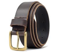 Ashford Ridge Made in England 34mm Full Hide Leather Belt with Brass Colour Buckle - Brown XL