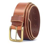 Ashford Ridge Made in England 34mm Full Hide Leather Belt with Brass Colour Buckle - London Tan 2XL