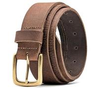 Ashford Ridge Made in England 34mm Full Hide Leather Belt with Brass Colour Buckle - Vintage Brown XL