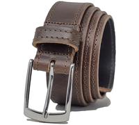 Ashford Ridge Made in England 34mm Full Leather Edge Stitched Belt with Classic Buckle - Brown 2XL
