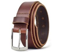 Ashford Ridge Made in England 35mm Full Grain Leather Belt with Classic Silver Buckle - Antique Brown 2XL