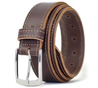 Ashford Ridge Made in England 35mm Full Grain Leather Edge Stitched Belt with Classic Silver Buckle - Brown Small