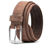 Ashford Ridge Made in England 35mm Full Grain Leather Edge Stitched Belt with Classic Silver Buckle - Vintage Brown 5XL